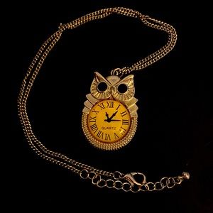 Silver owl clock necklace